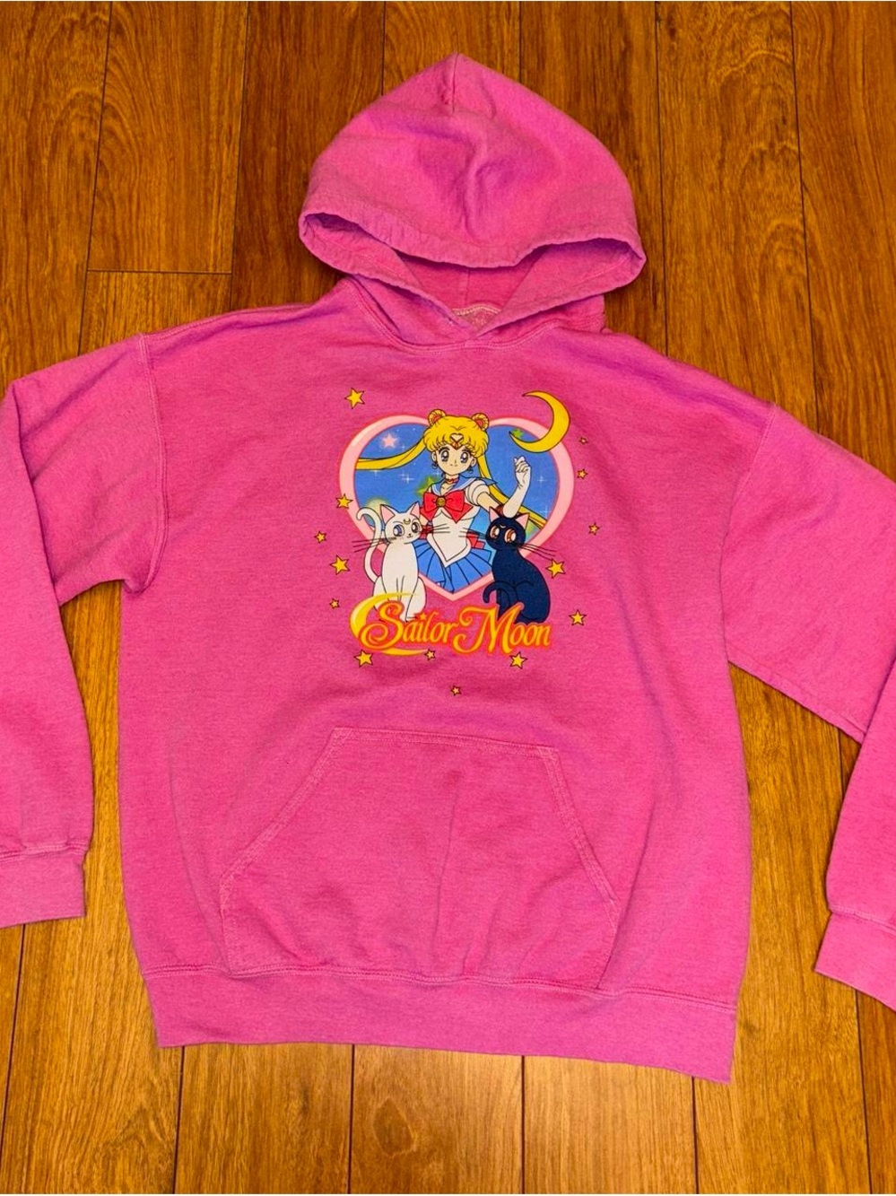 Pink Sailor Moon hoodie with cute cat design